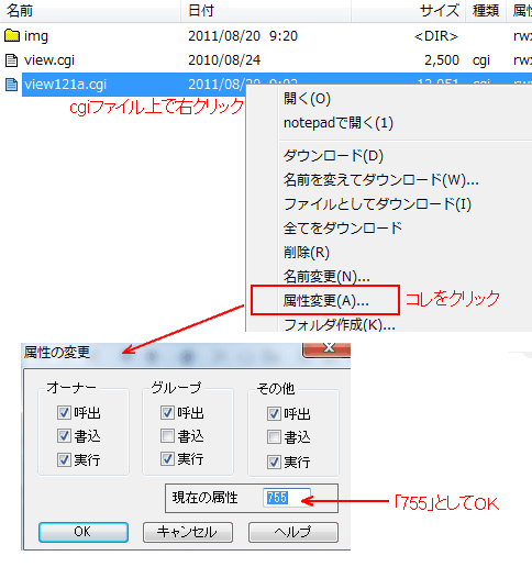 ライブCGI設定(パーミッション)